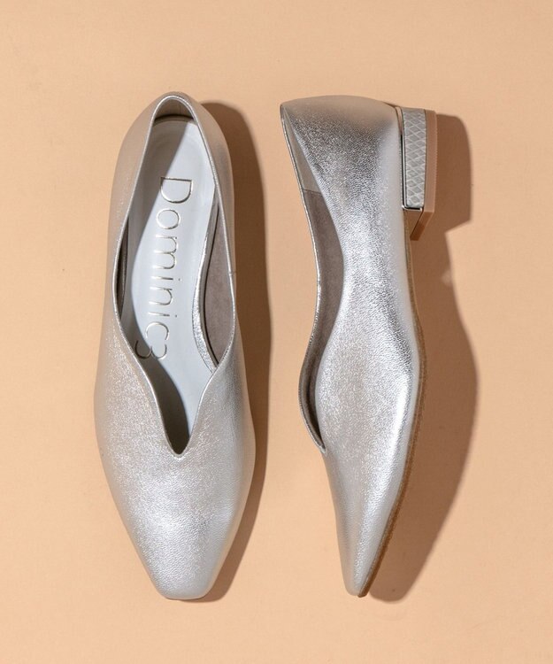 Dominic3 ヒールキャップ Vカットソフトパンプス シルバー