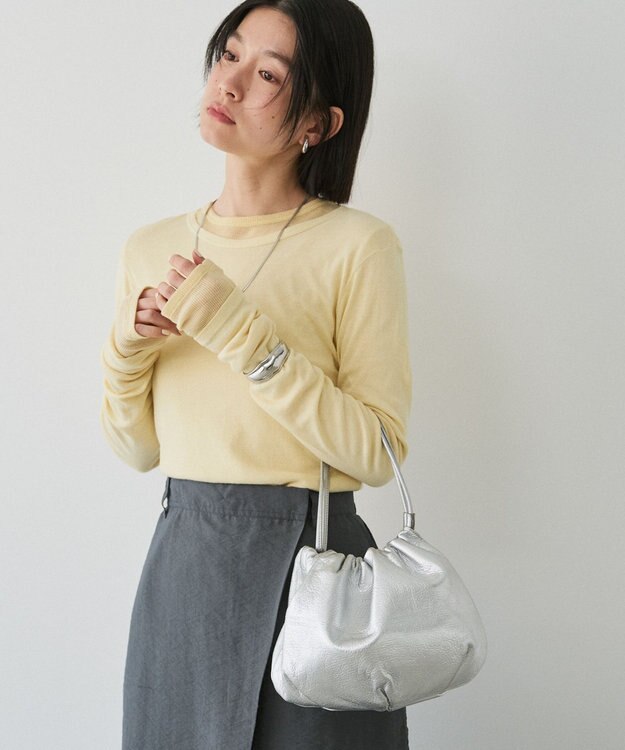 russet レザー巾着4WAYショルダーバッグ(CE-1454) Silver