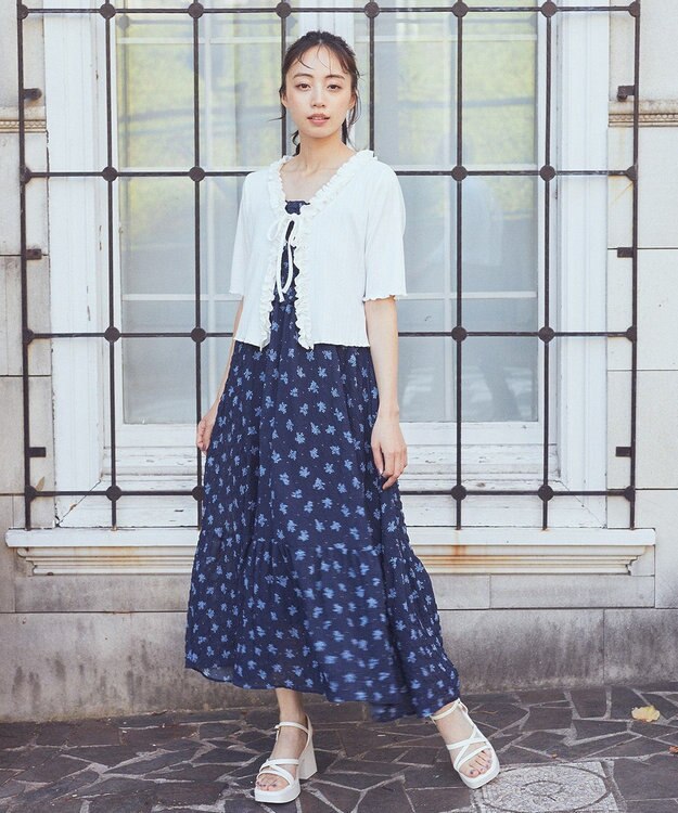 earth music&ecology 花柄シアーポップコーンキャミワンピース Navy