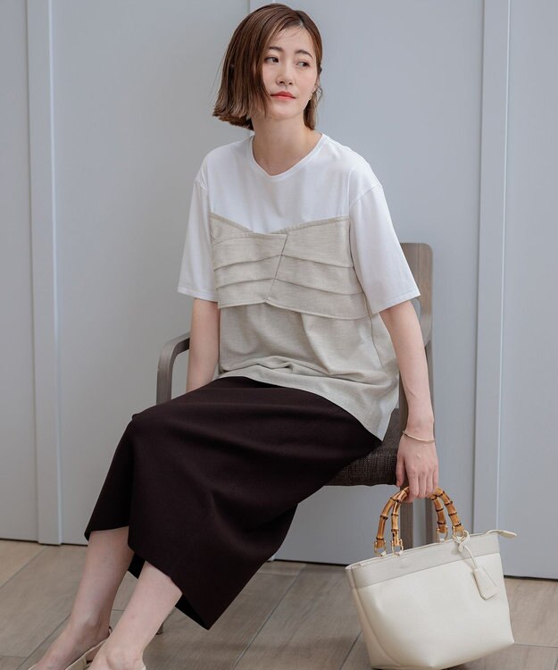 23区 【WEB限定カラーあり/洗える】スムースデザイン コンビ カットソー ベージュ系