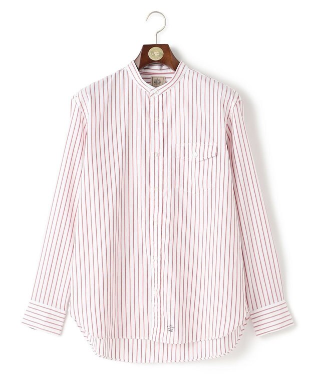 J.PRESS MEN 【WEB・一部店舗限定】ドビーマルチストライプ バンドカラーシャツ レッド系1