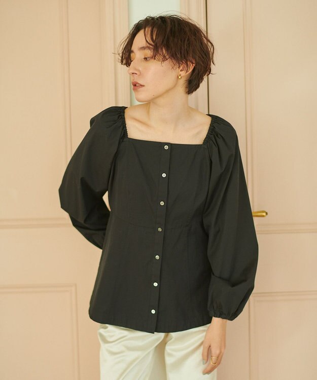 #Newans 【ANSWER for ほど甘トレンド】スクエアネックペプラムブラウス ブラック系