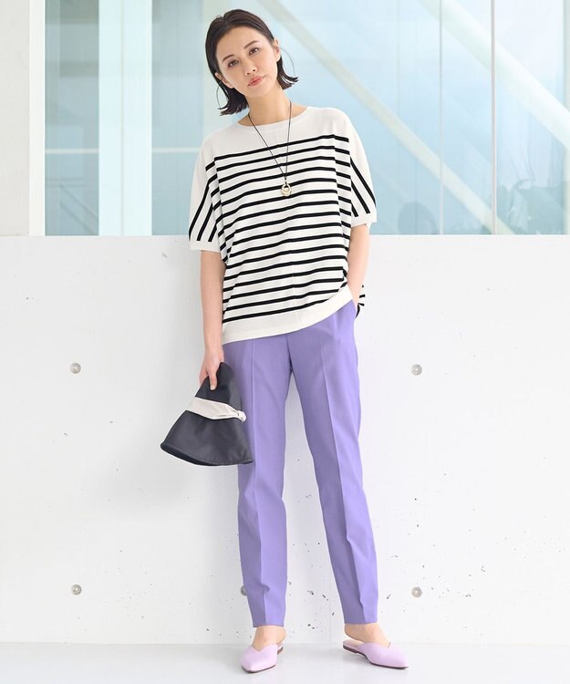 自由区 【好評につき新色追加・9色展開・洗える・XSサイズあり】クレープストレッチドルマン ニット ホワイト系1