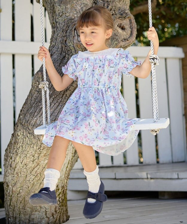 ANY KIDS オン・オフショルダー チューリップ ワンピース サックスブルー系