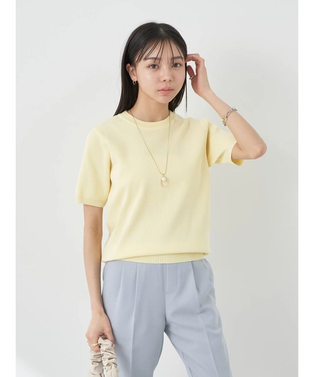 earth music&ecology 総針クルーネックハンソデプルオーバー Yellow