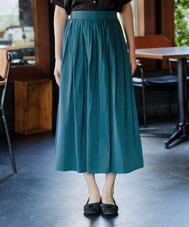 Tiaclasse 【軽撥水・汚れ防止】ランダムタックロングスカート グリーン