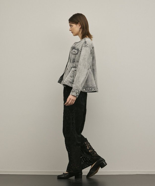 GRACE CONTINENTAL ペプラムデニムジャケット グレー