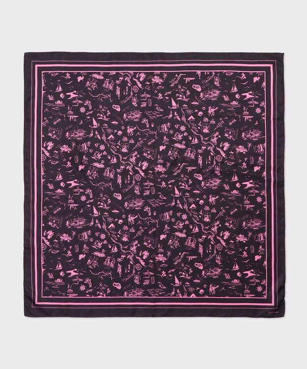 Paul Smith Travel Stories シルクスカーフ ブラック