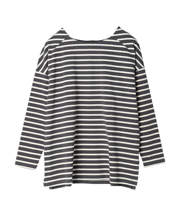 earth music&ecology バック釦ボーダーチュニック Charcoal Gray