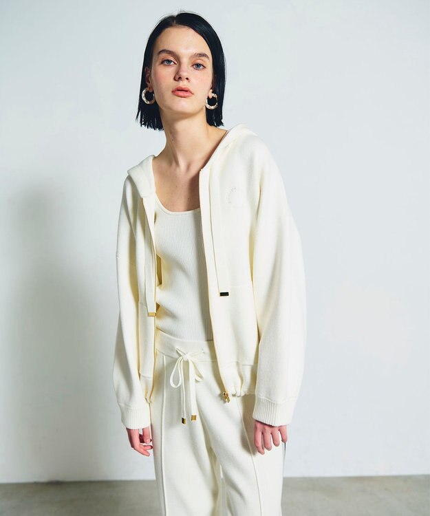 GRACE CONTINENTAL ロゴ刺繍ニットパーカー ホワイト