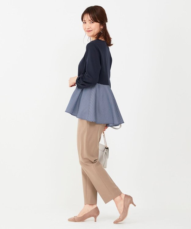 ANY SIS 【洗える】異素材コンビペプラム トップス ネイビー