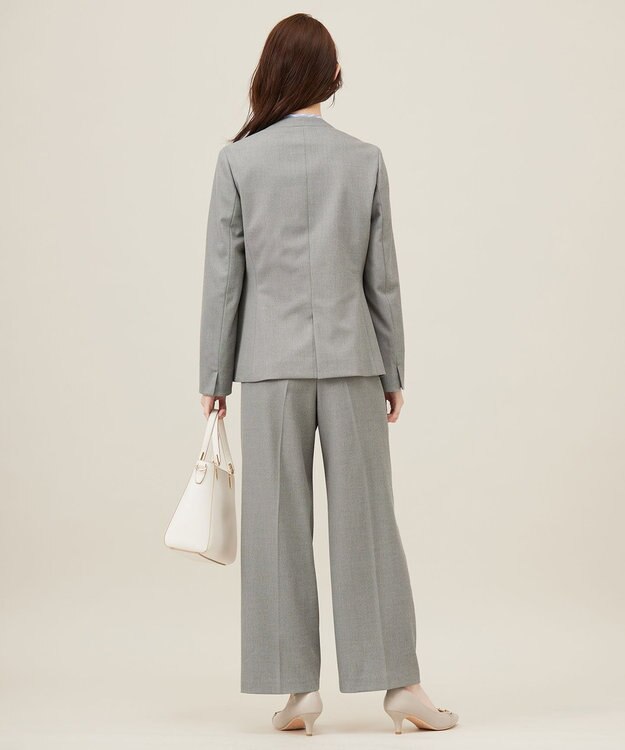 ANY SIS 【洗える】褒めらレディノーカラー ジャケット グレーシャンブレー