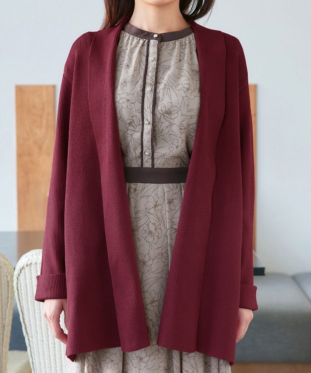 Tiaclasse 【洗える】リブ編み着流しカーディガン ボルドー