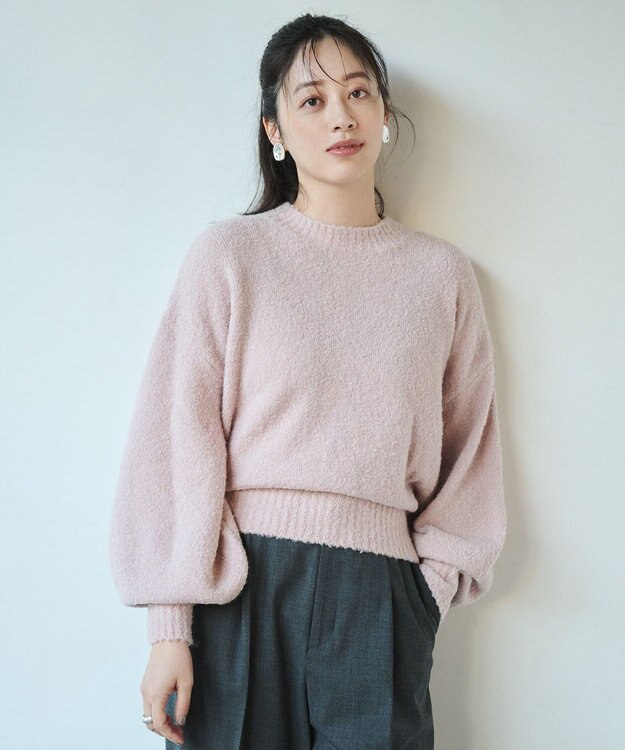 #Newans 【洗える】クロップドバルーンボリュームスリーブニット ピンク系