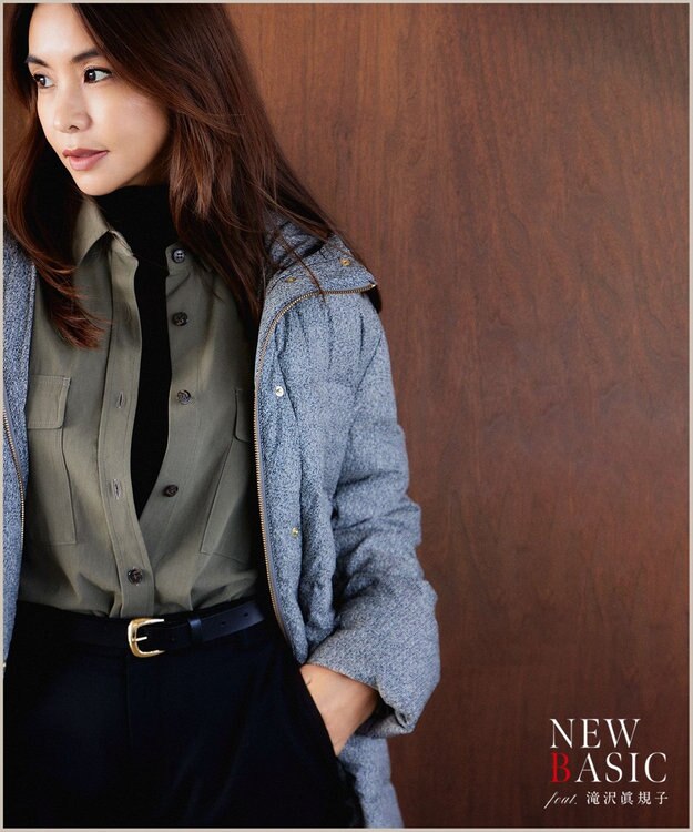 23区 S 【洗える】ミリタリーコットンギャバ シャツ カーキ系