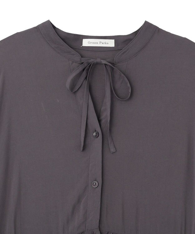 Green Parks スキッパーギャザーワンピース Charcoal Gray