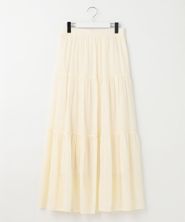 Feroux 【洗える】コットンボイルティアード スカート ホワイト系