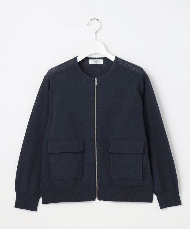 J.PRESS LADIES L LINEN COTTON BLEND ニット ブルゾン インディゴ系