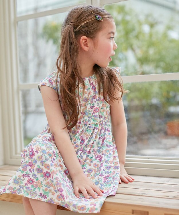 ANY KIDS プリント サマー ワンピース オフホワイト×花柄