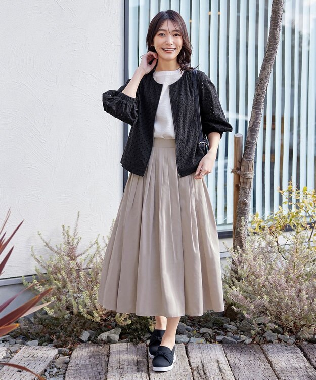 Tiaclasse 【軽撥水・汚れ防止】ランダムタックロングスカート グレージュ