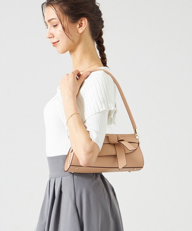 LA BAGAGERIE 【maison vert】 【軽量2WAY】ワイドリボンフラップバッグ ベージュ