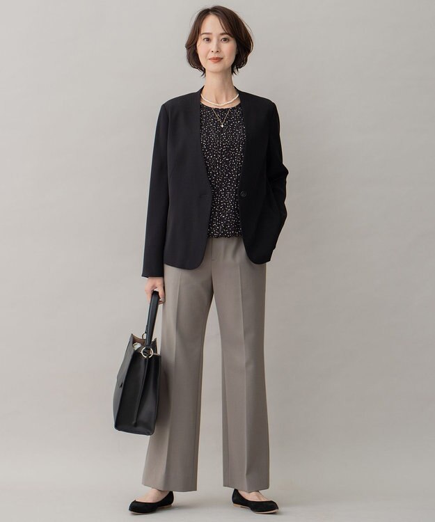 自由区 【裏起毛/撥水加工】TRギャバ ストレートパンツ カーキ系