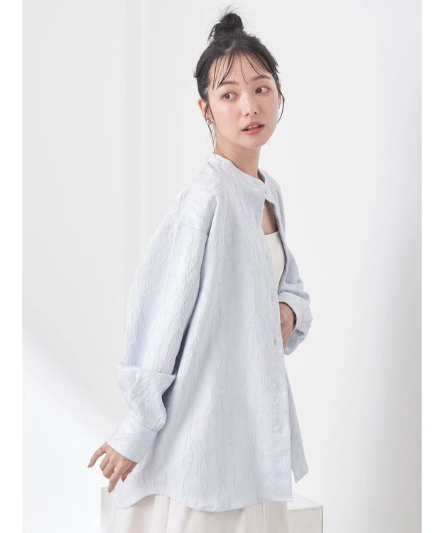 earth music&ecology フラワージャガードシャツ Sax