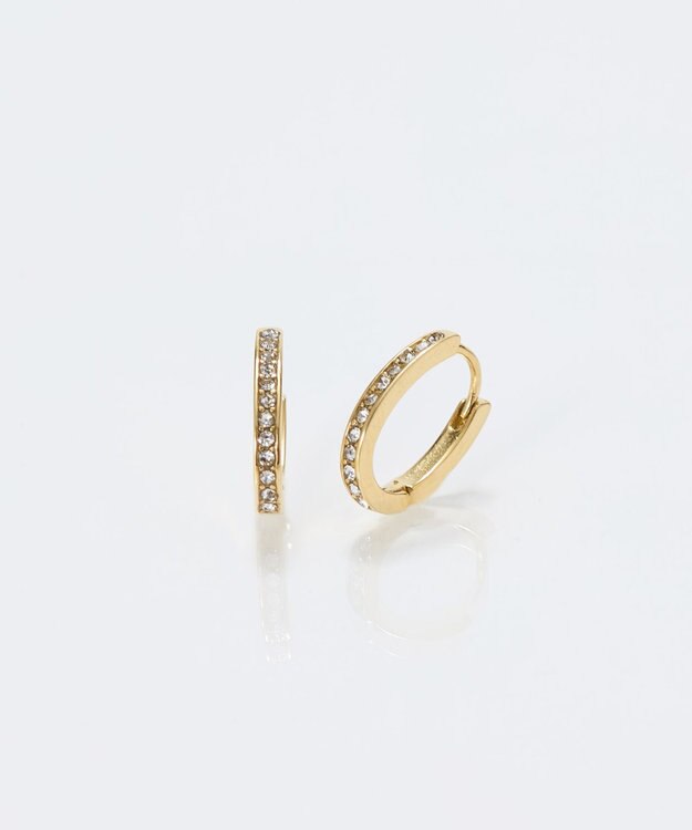 Phoebe 【金属アレルギー対応】ワンタッチライナーオーバルビジューフープピアス　ゴールド ゴールド