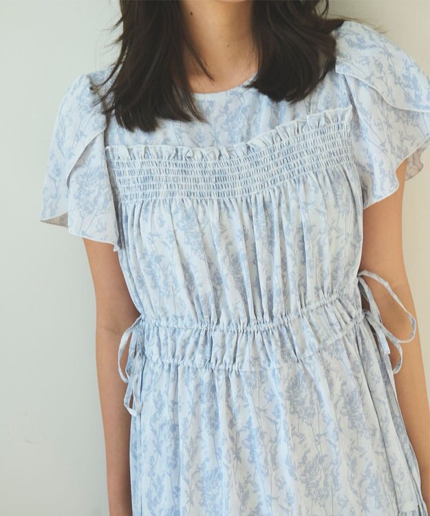 Feroux 【洗える】フラワープリントドロスト ワンピース スカイブルー系3