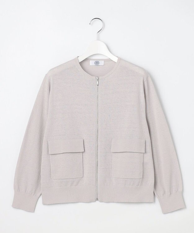 J.PRESS LADIES L LINEN COTTON BLEND ニット ブルゾン ライトグレー系