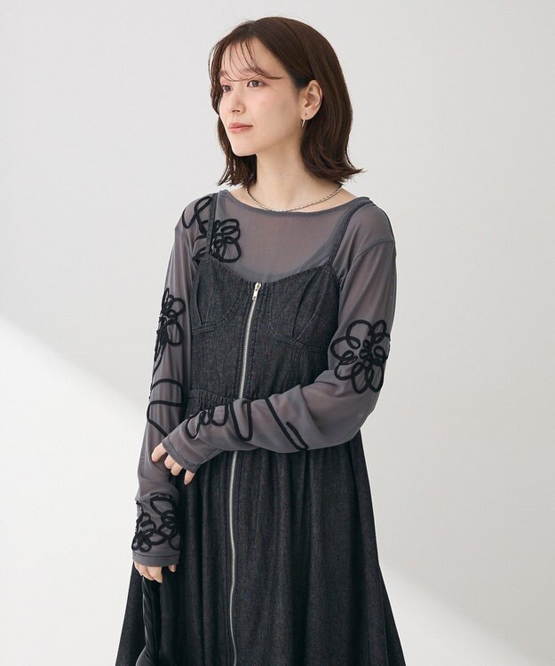 Green Parks ・ＥＬＥＮＣＡＲＥ　ＤＵＥ　コード刺繍シアーロンＴ Charcoal Gray