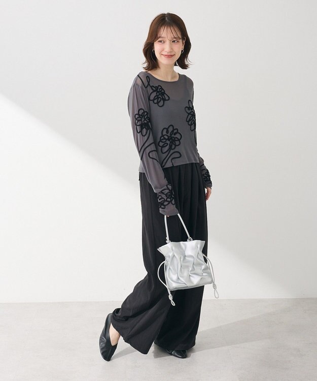 Green Parks ・ＥＬＥＮＣＡＲＥ　ＤＵＥ　コード刺繍シアーロンＴ Charcoal Gray