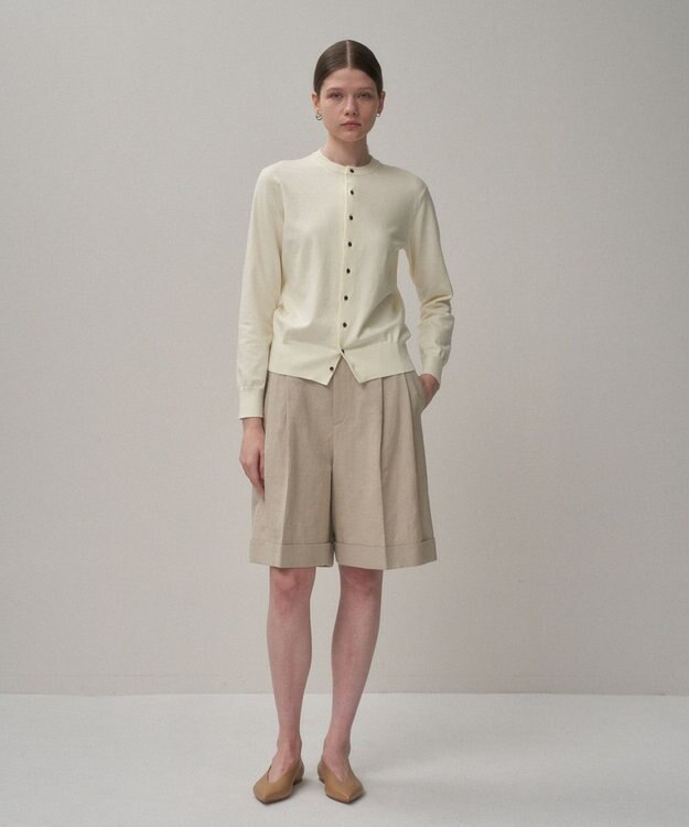 ATON FINE COMPACT COTTON | クルーネックカーディガン OFF WHITE
