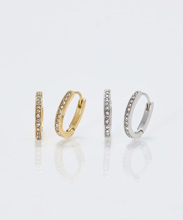 Phoebe 【金属アレルギー対応】ワンタッチライナーオーバルビジューフープピアス　ゴールド ゴールド