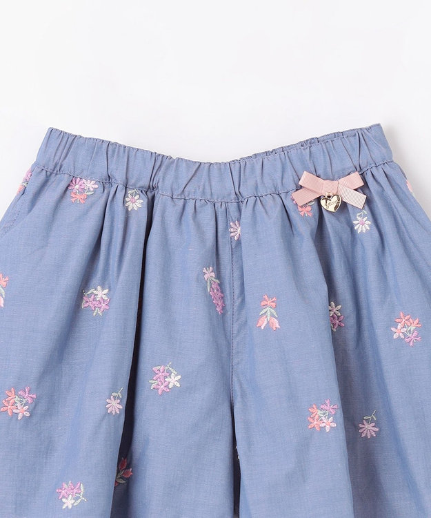 ANY KIDS フラワー 刺繍 キュロット デニムブルー