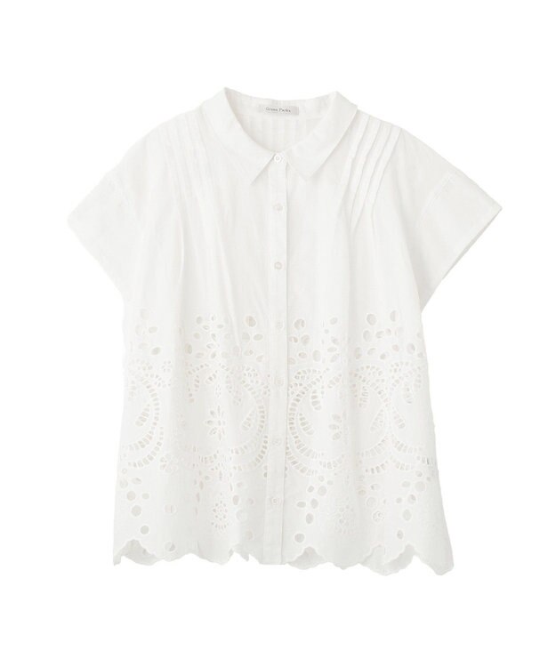 Green Parks スカラップ刺しゅうブラウス Off White