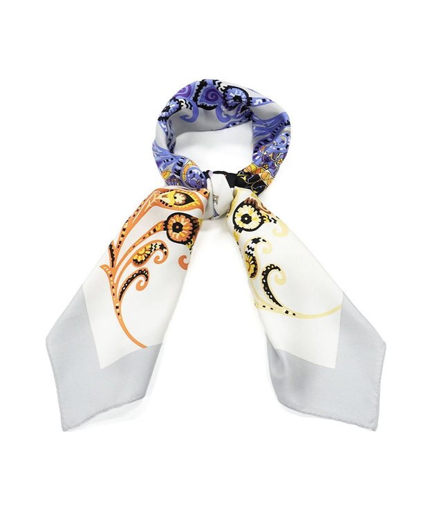 Marca ＜秋の新柄＞【Marcaオリジナル】サークルペイズリー  大判 シルクツイル スカーフ グレー