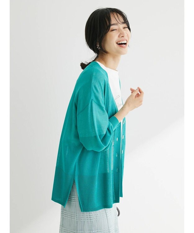 Green Parks 接触冷感Ｖネックカーデ Blue Green