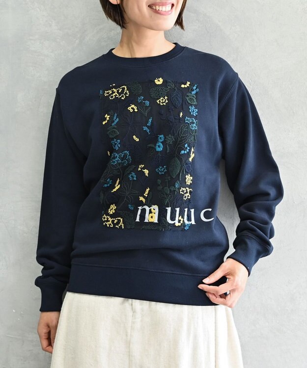 muuc 〈コットン100% 12.7オンス生地＆裏面パイル〉筆記帳刺繍のスウェット ネイビー