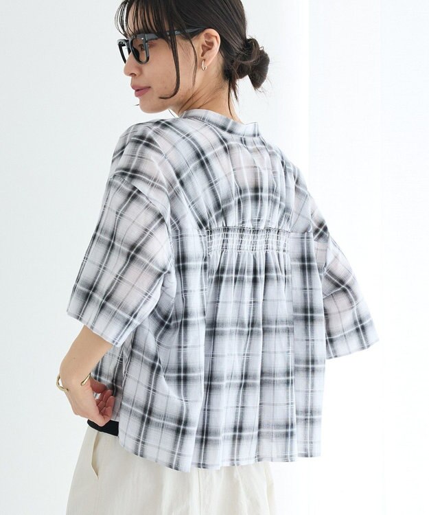 CRAFT STANDARD BOUTIQUE バックギャザーポンチョシャツ Check Ivory