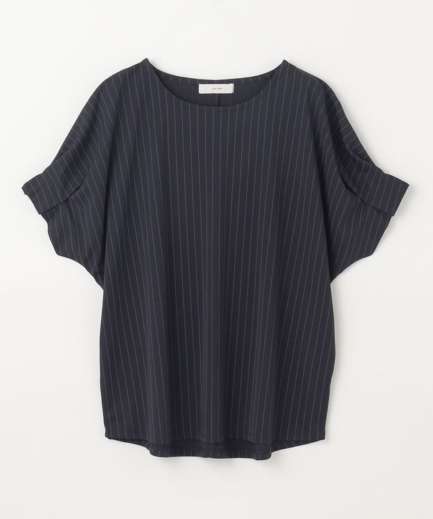 ANY 【洗濯機可】タックスリーブドルマンTシャツ ネイビーストライプ