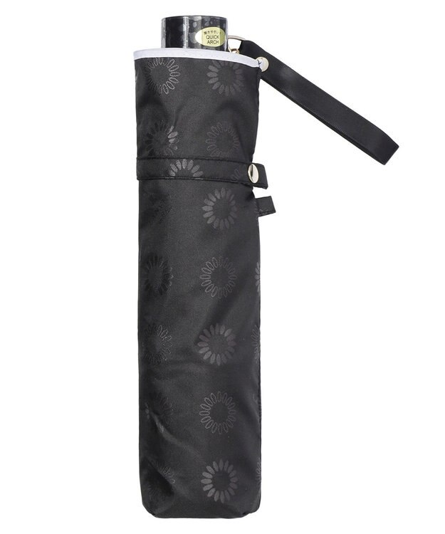 MOONBAT LANVIN en Bleu 折りたたみ傘 ジャカード×パイピング 簡単開閉 大きめ55cm ブラック