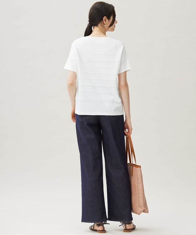 自由区 S 【接触冷感・UVカット・洗える】クレープストレッチボーダー ニット オフホワイト