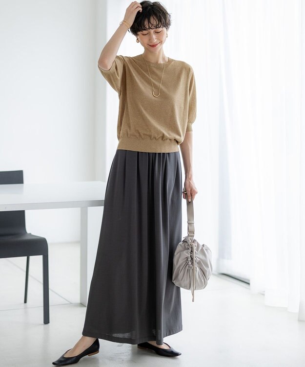 23区 【WEB&一部店舗限定/接触冷感/洗える】ツイストコットンプレーティング スカート グレー系