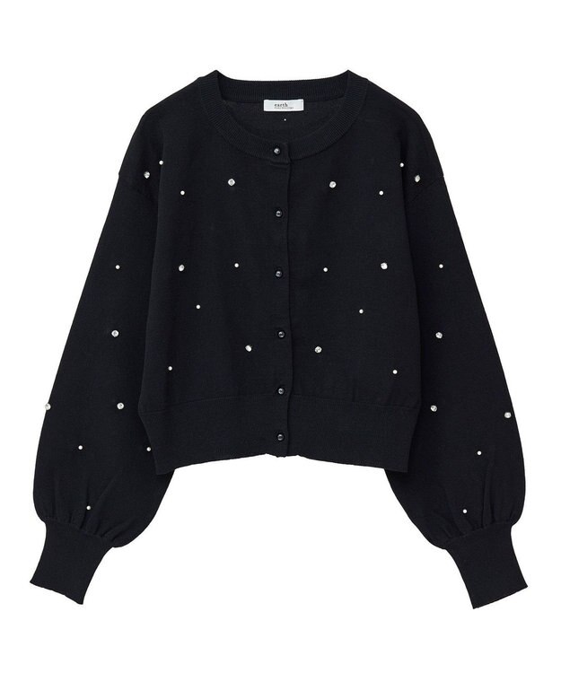 earth music&ecology パール＆ビジューカーディガン Black