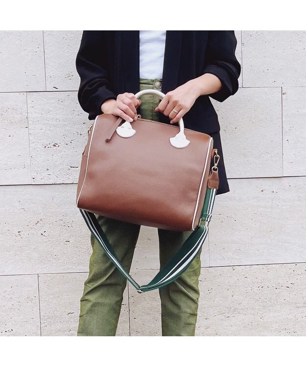 UNBILLION perche 牛革オイル2wayテープショルダー ブラウンアイボリー