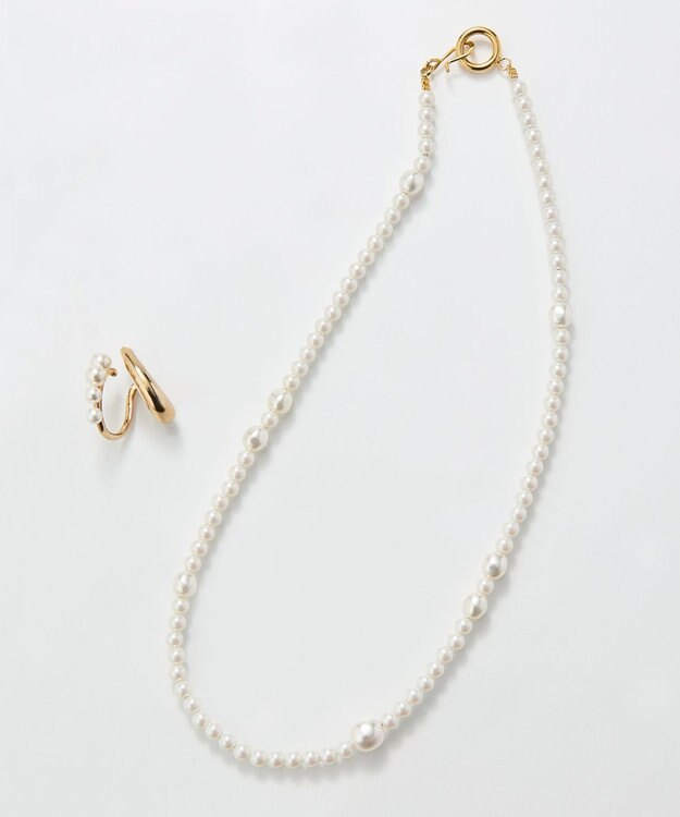 Phoebe 【セレモニーセット】クラスアップパールネックレス×ドレッシングパールイヤーカフSET ホワイト