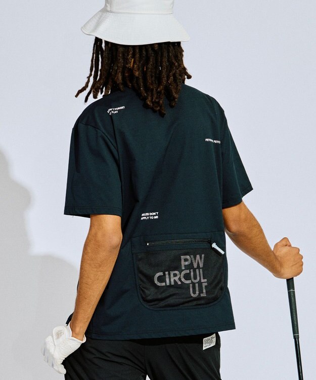 PW CIRCULUS 【吸水速乾 / UV遮蔽率99% UVカット / ストレッチ】【MEN】バックメッシュポケットモックT ゴルフ ブラック系