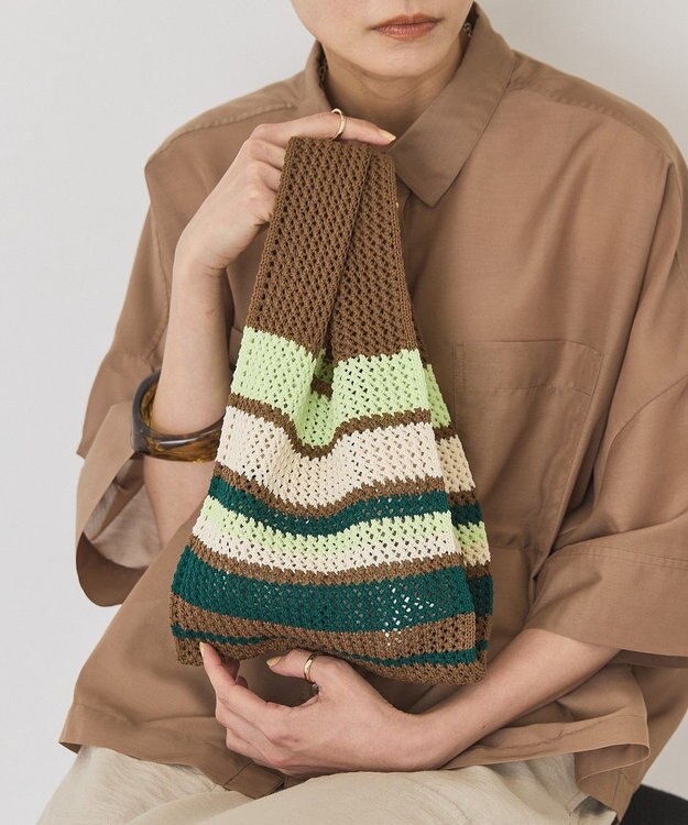 AMERICAN HOLIC マルチボーダーニットバッグ Brown