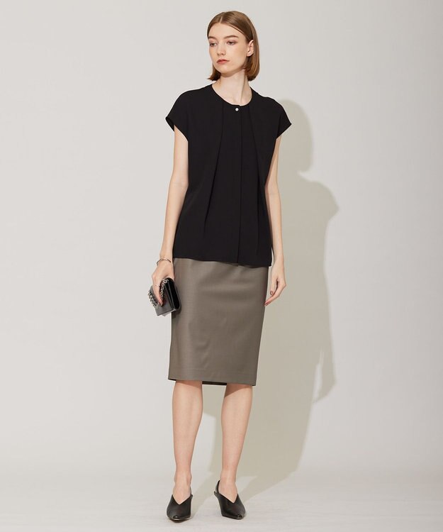 ICB 【洗える】エステルダブルクロス プルオーバーブラウス ブラック系